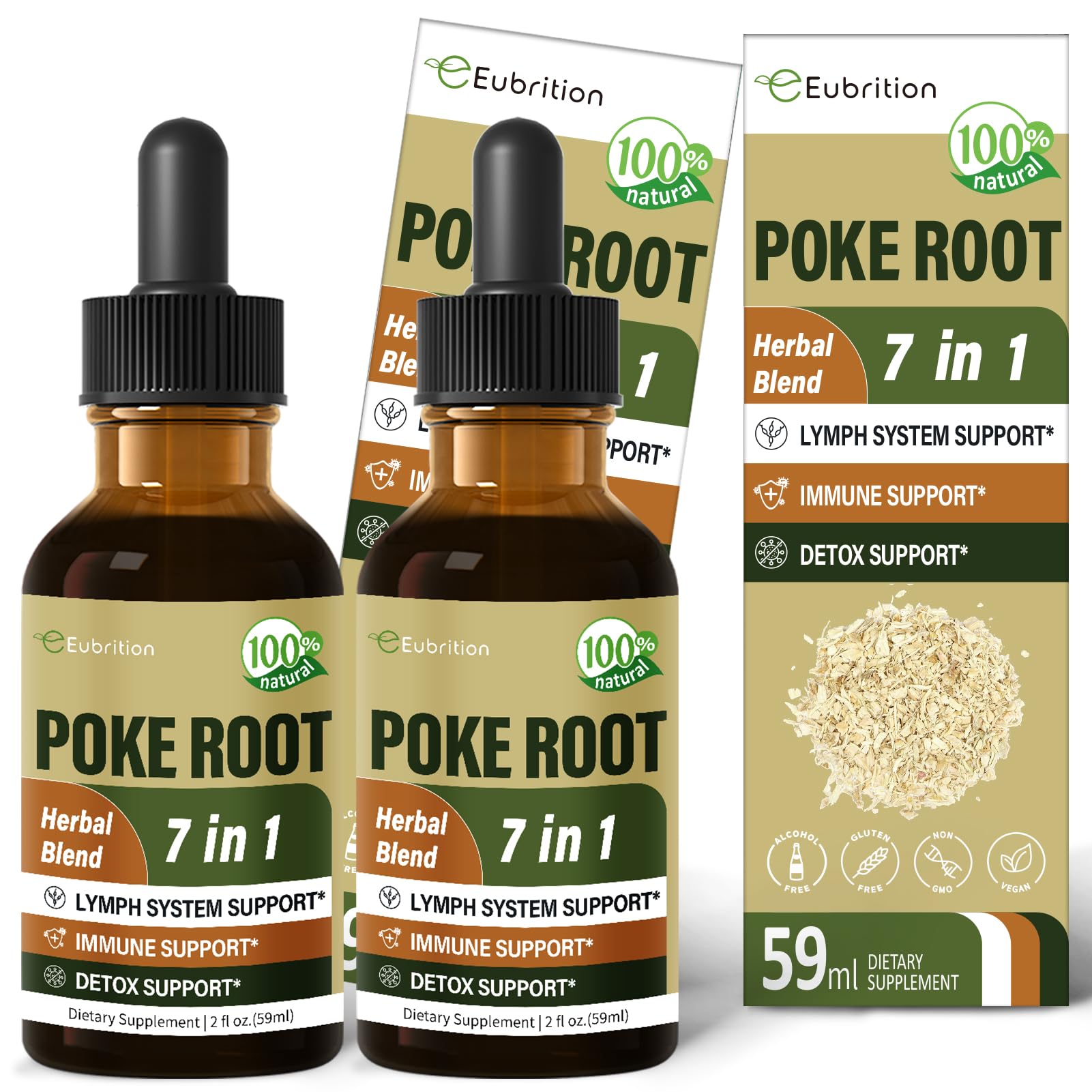 Eubrition Lymph System Support with Poke Root Drops Lymphatic Drainage Supplement for Lymphedema 7 in 1 Formula with Goldenseal Extract for Immune Support Dandelion for Detox & Cleanse. 4oz