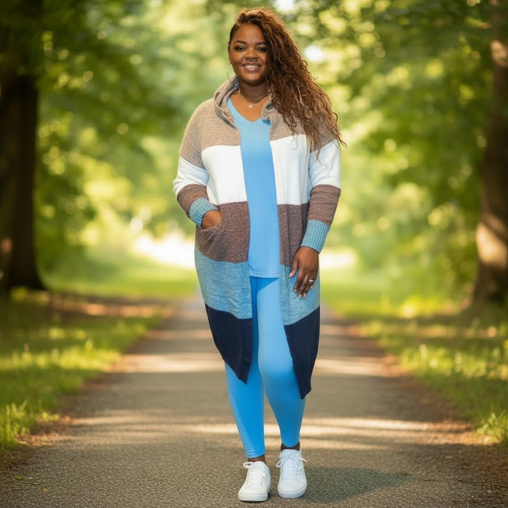 Womens Plus Size LongLine Color Block Cardigan