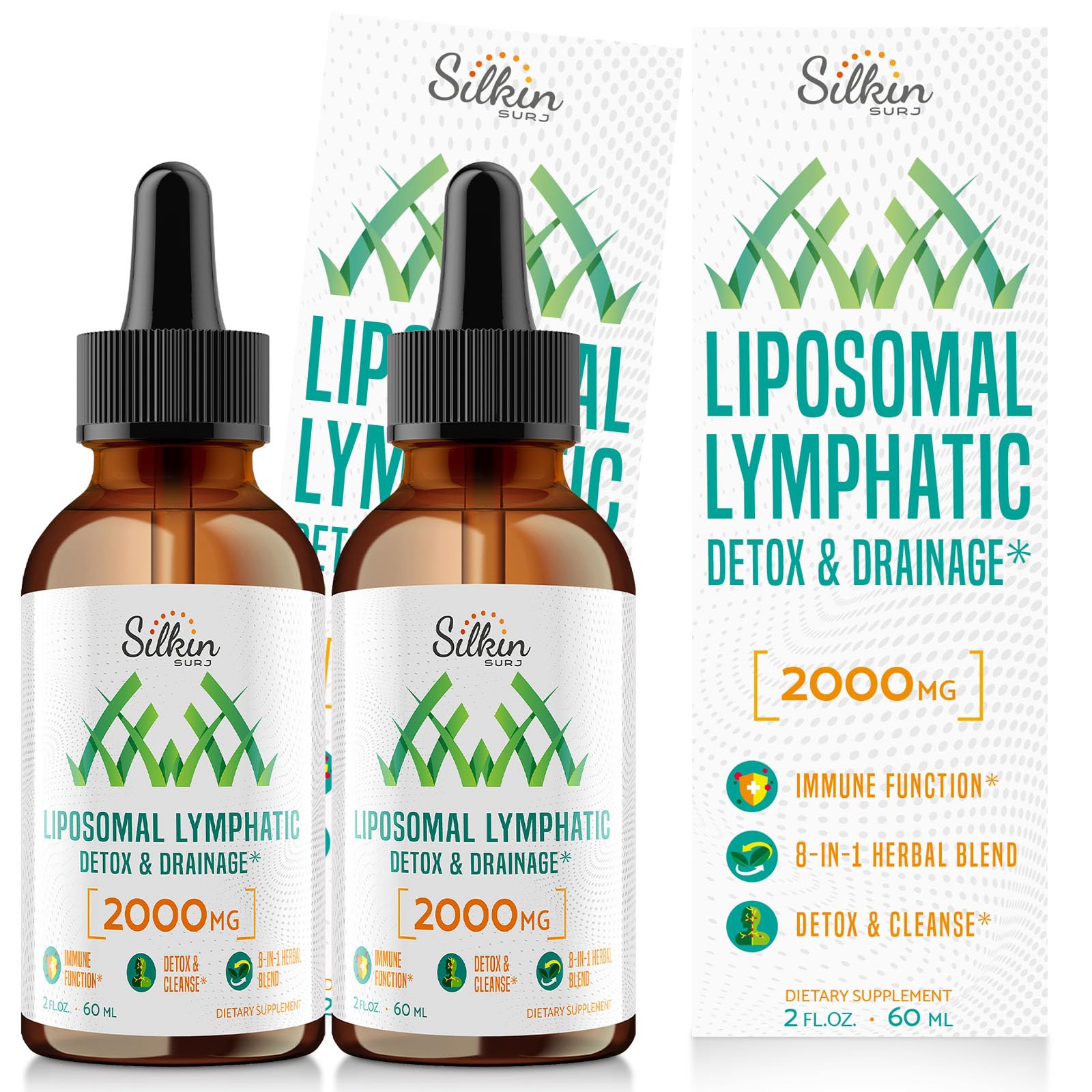 SilkinSurj Liposomal Lymphatic Drainage Drops - Immune and Lymphatic Support - Detox Cleanse Supplements - Lymphedema Relief - PureLymphSwell BlendEchinacea & Dandelion - 60-Day Supply