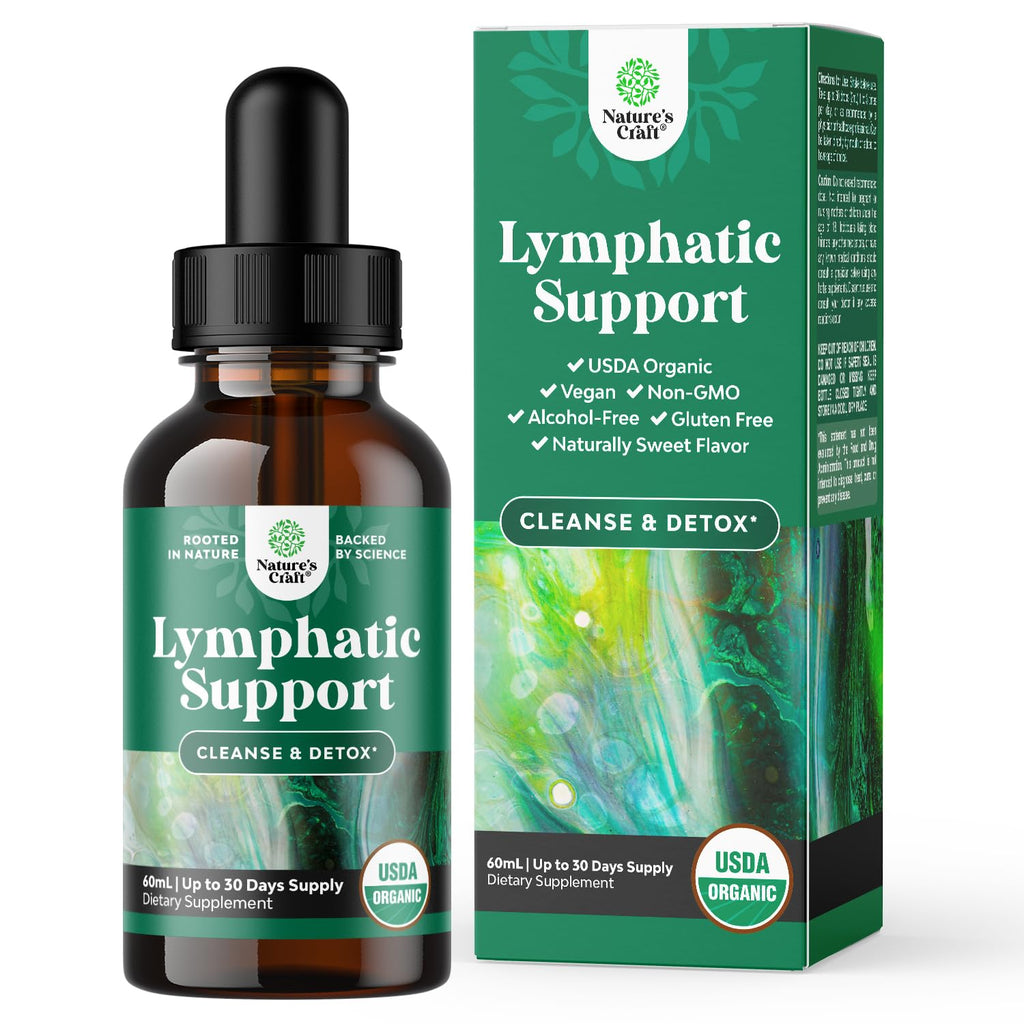 Natures Craft Certified Organic Lymphatic Drainage Drops - Herbal Cleanse and Immune Support Supplement with Echinacea Goldenseal & Red Clover Extract Vegan Non GMO Alcohol Sugar Free 30 Servings