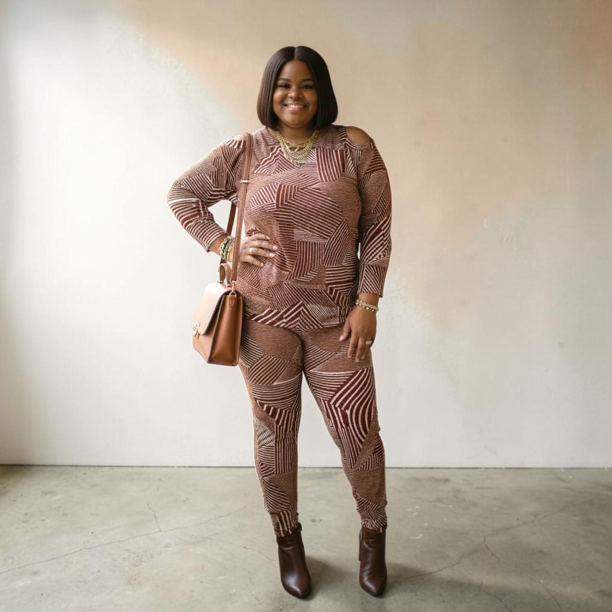 Classy Plus Size Cold Shoulder Jogger Set