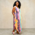 Plus Size Tie Dye V Neck Tie Dye Round Hem Maxi Dress