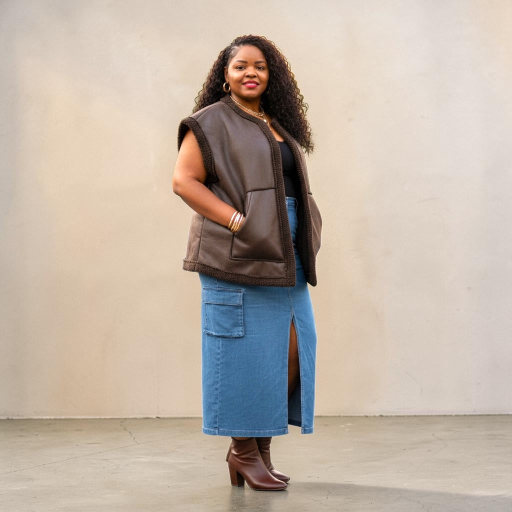 Women's Plus Size Brown Vest
