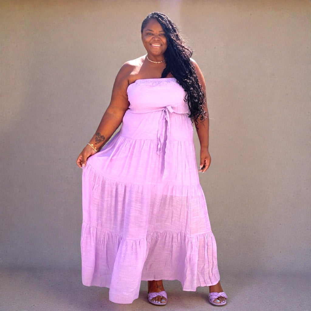Plus Size Lavender Tube Tiered Maxi Dress