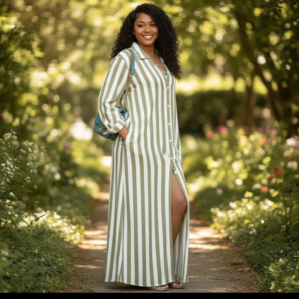 Women's Plus Size Striped Maxi Dress/Duster