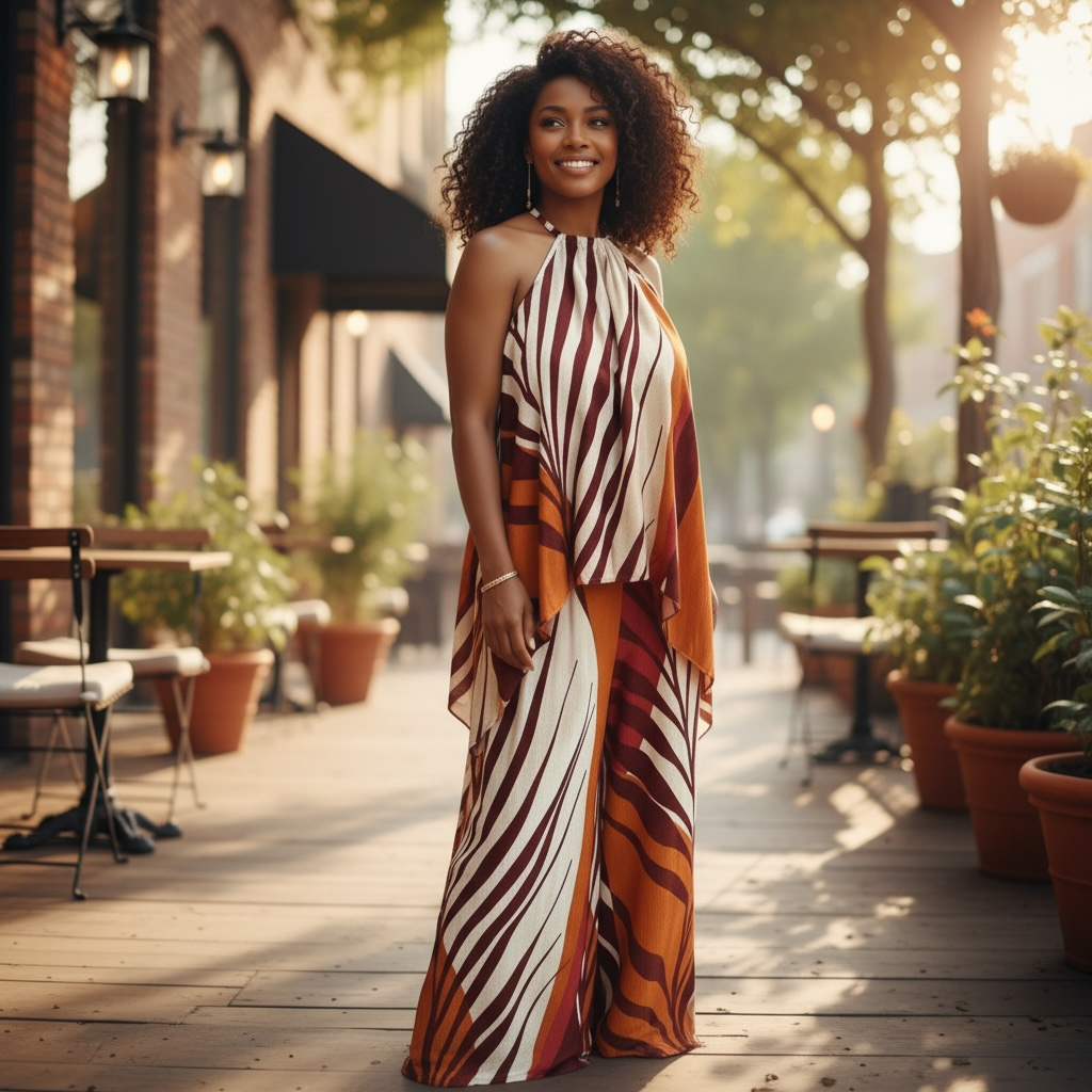 Womens Chic Two-Piece Multicolored Pantsuit