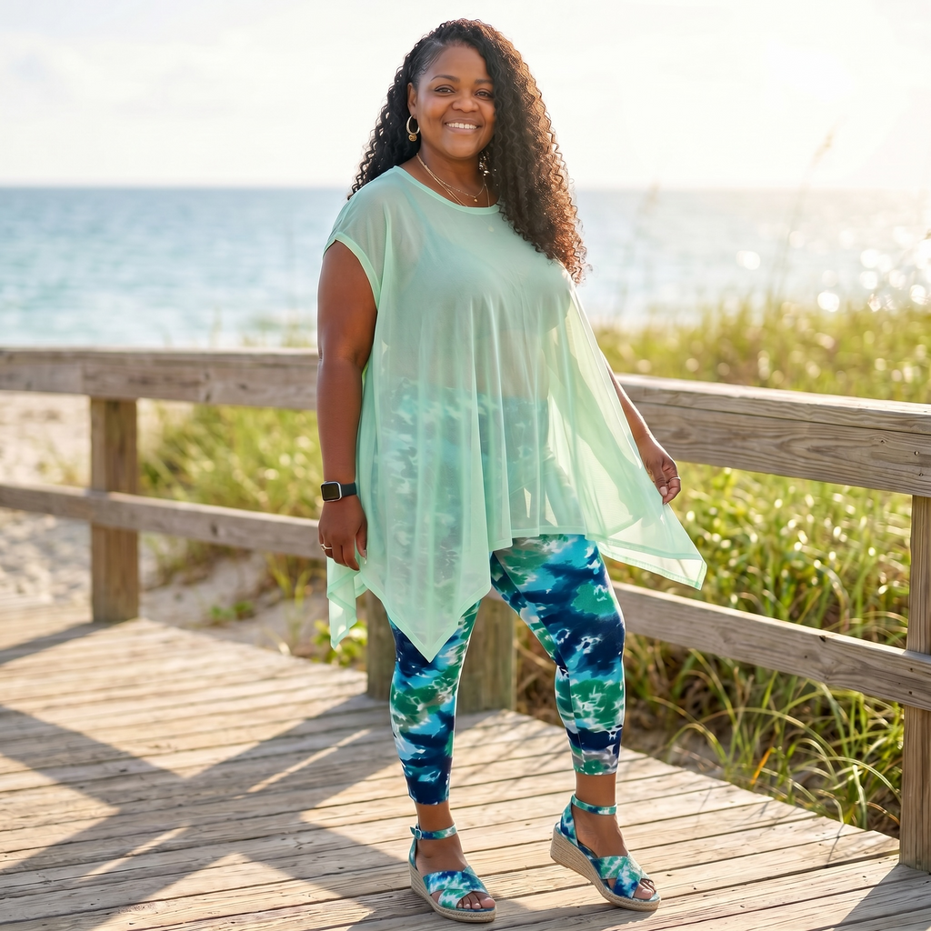 The Mint Mesh Draped Poncho Top
