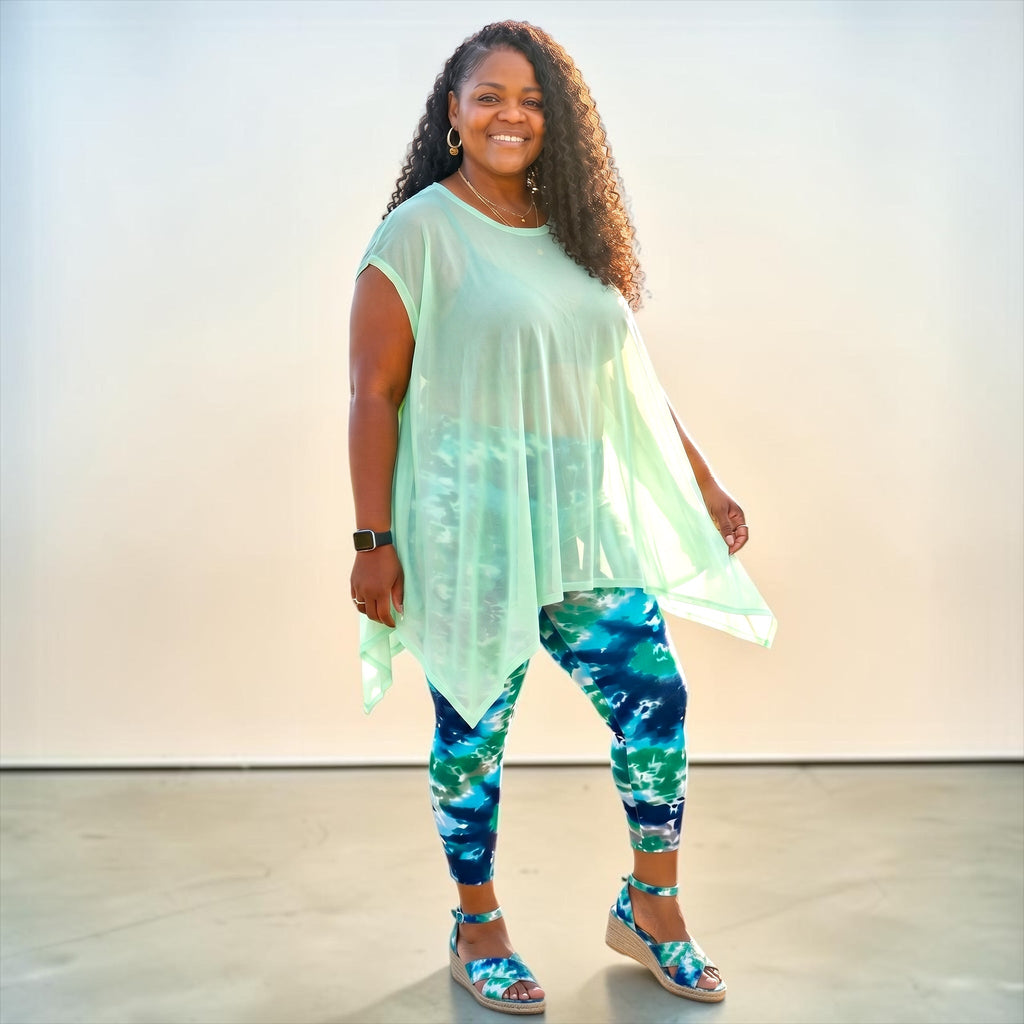 The Mint Mesh Draped Poncho Top
