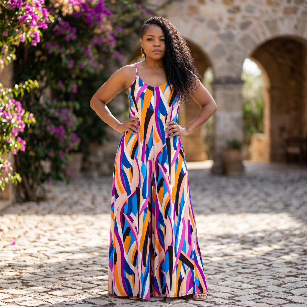 Women's Splash Of Color Wide leg Jumpsuit With Pockets