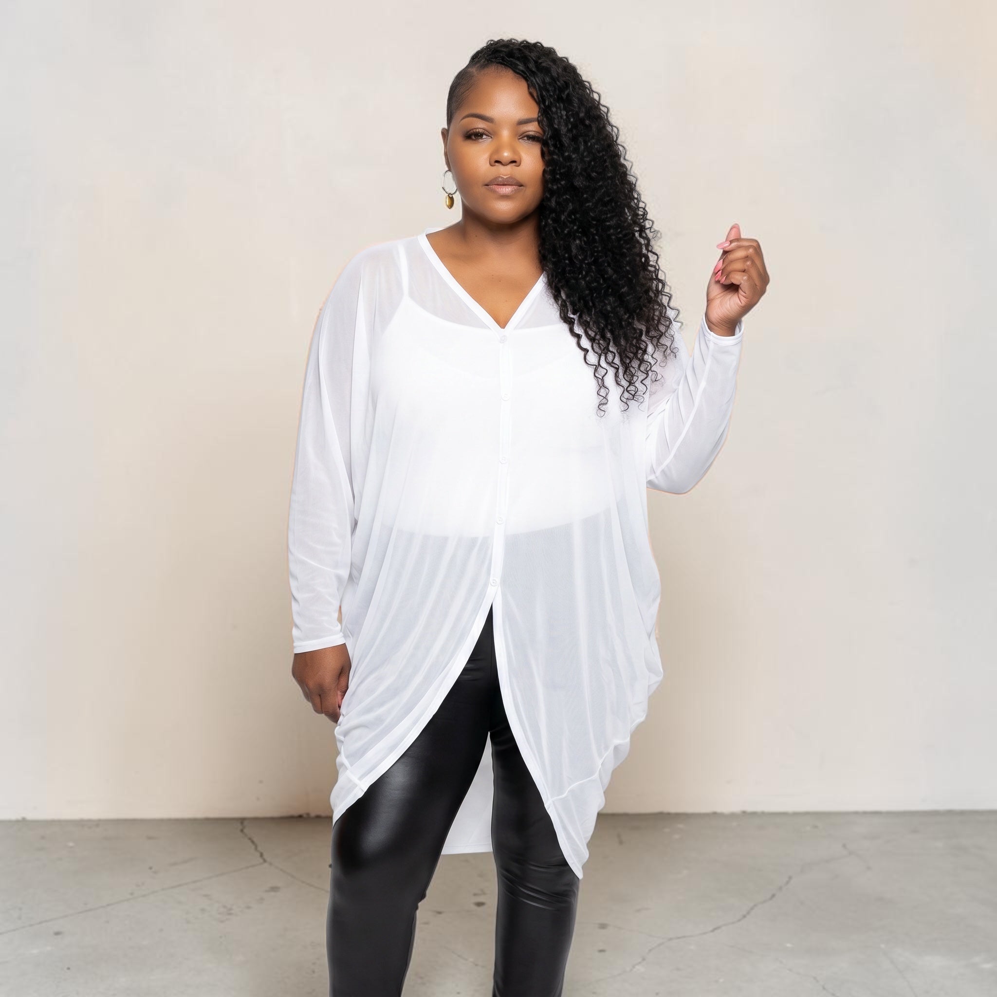 Women's Plus Size White Mesh Tunic / Cover up