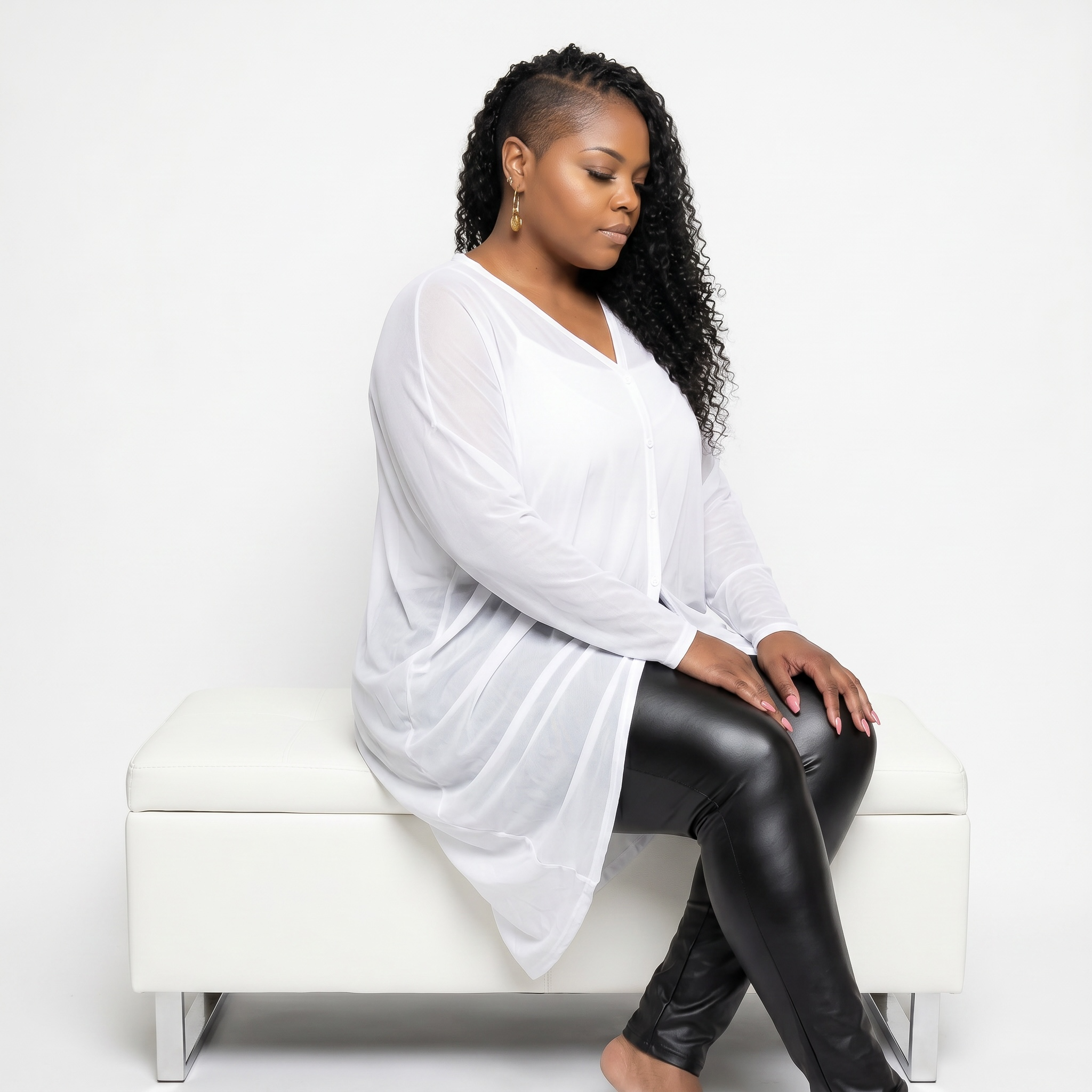 Women's Plus Size White Mesh Tunic / Cover up