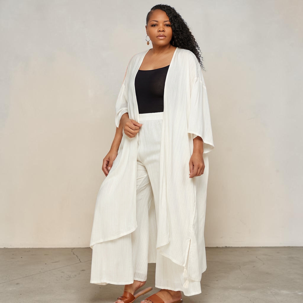 Women's Plus Size Off White Kimono Cardigan Set