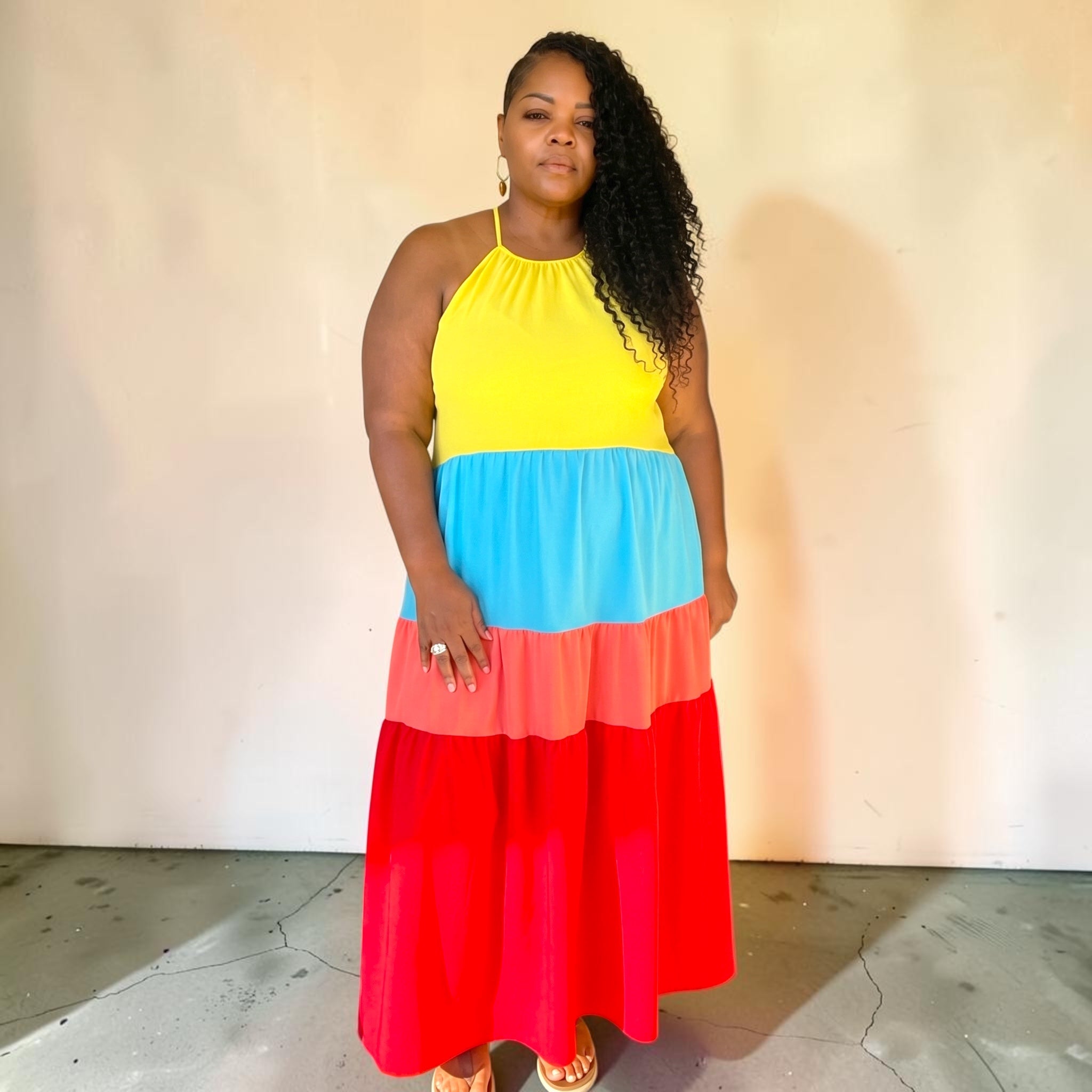 Rainbow Plus Size Tiered Maxi Dress