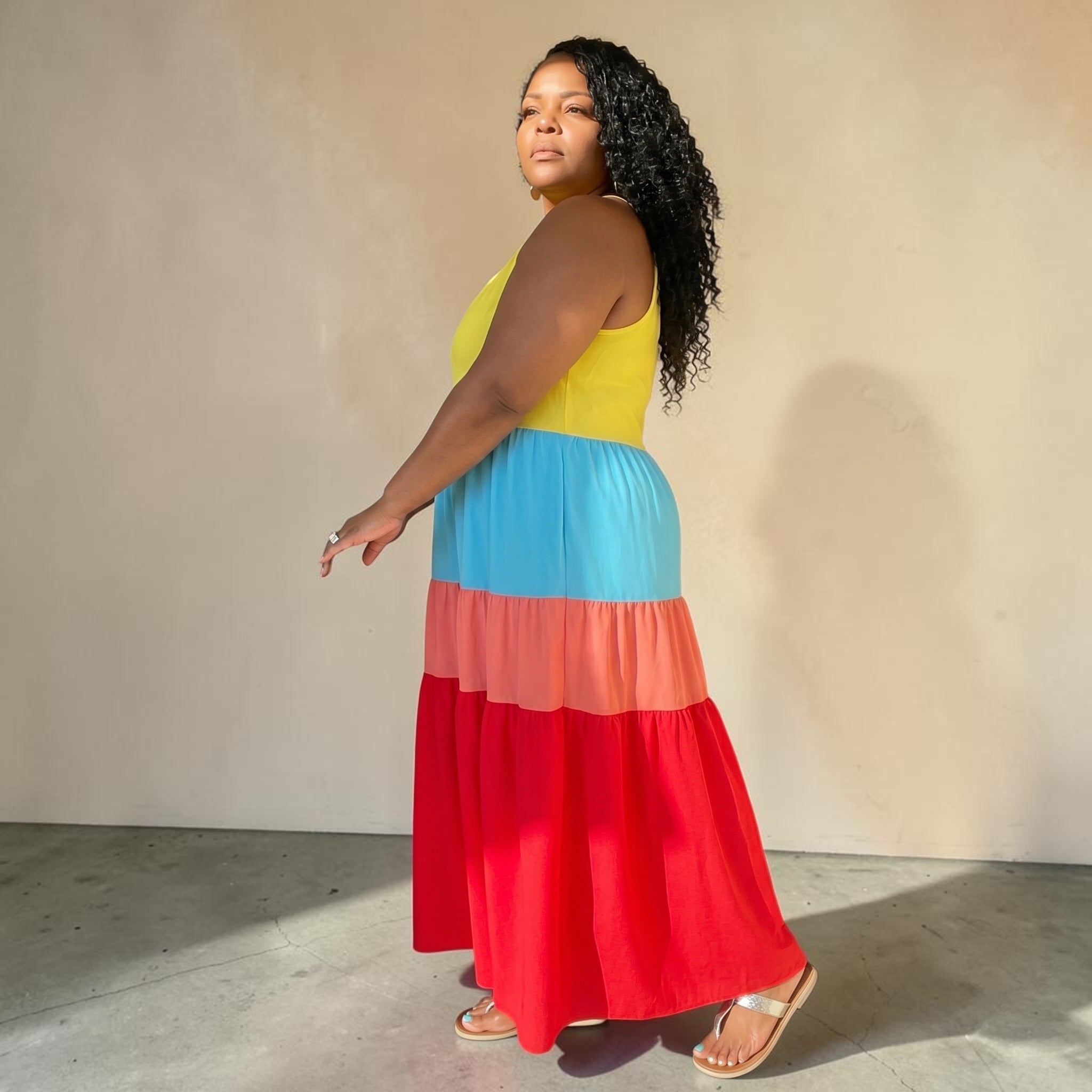 Rainbow Plus Size Tiered Maxi Dress