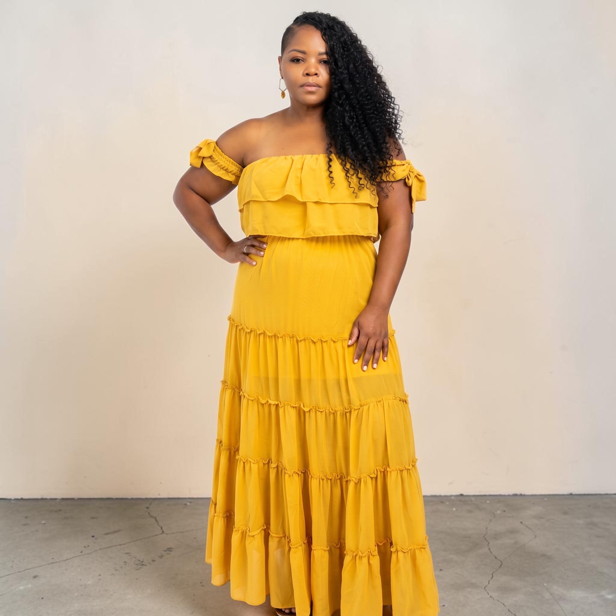 Women's Plus Size Honey Mustard Tired Maxi Dress