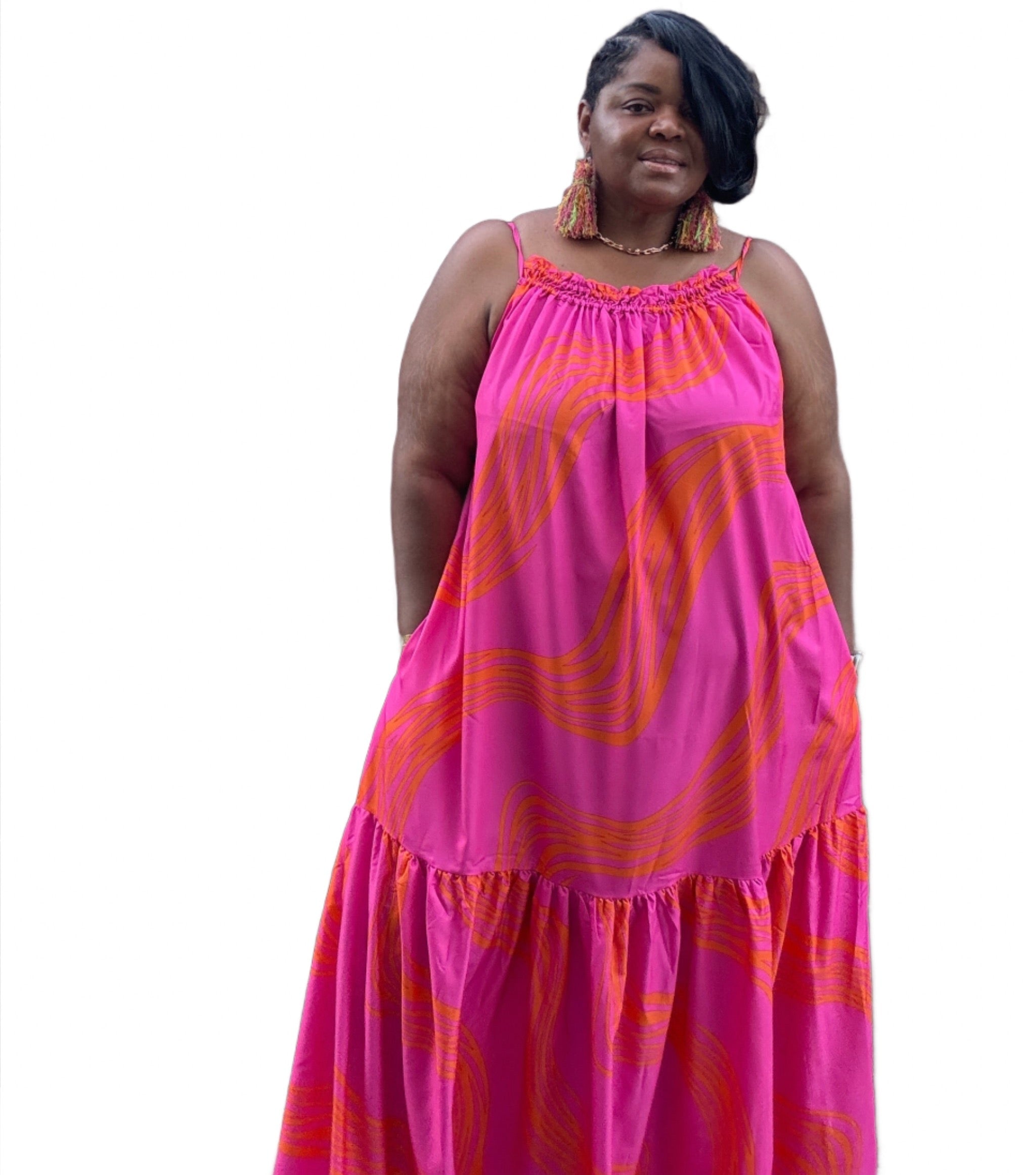 Womens Elegant Brushed Pink Maxi Dress With Pockets