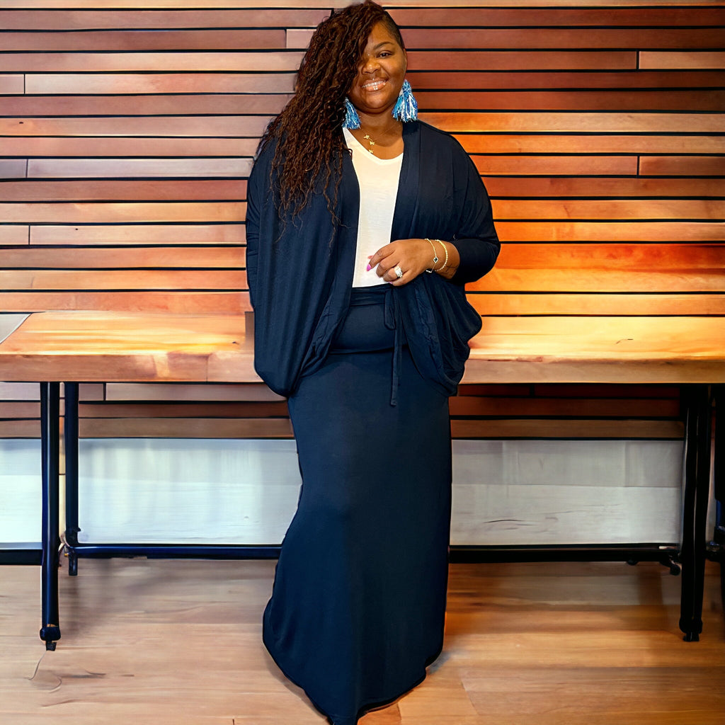 Women's Plus Size Cocoon Cardigan Maxi Skirt Set