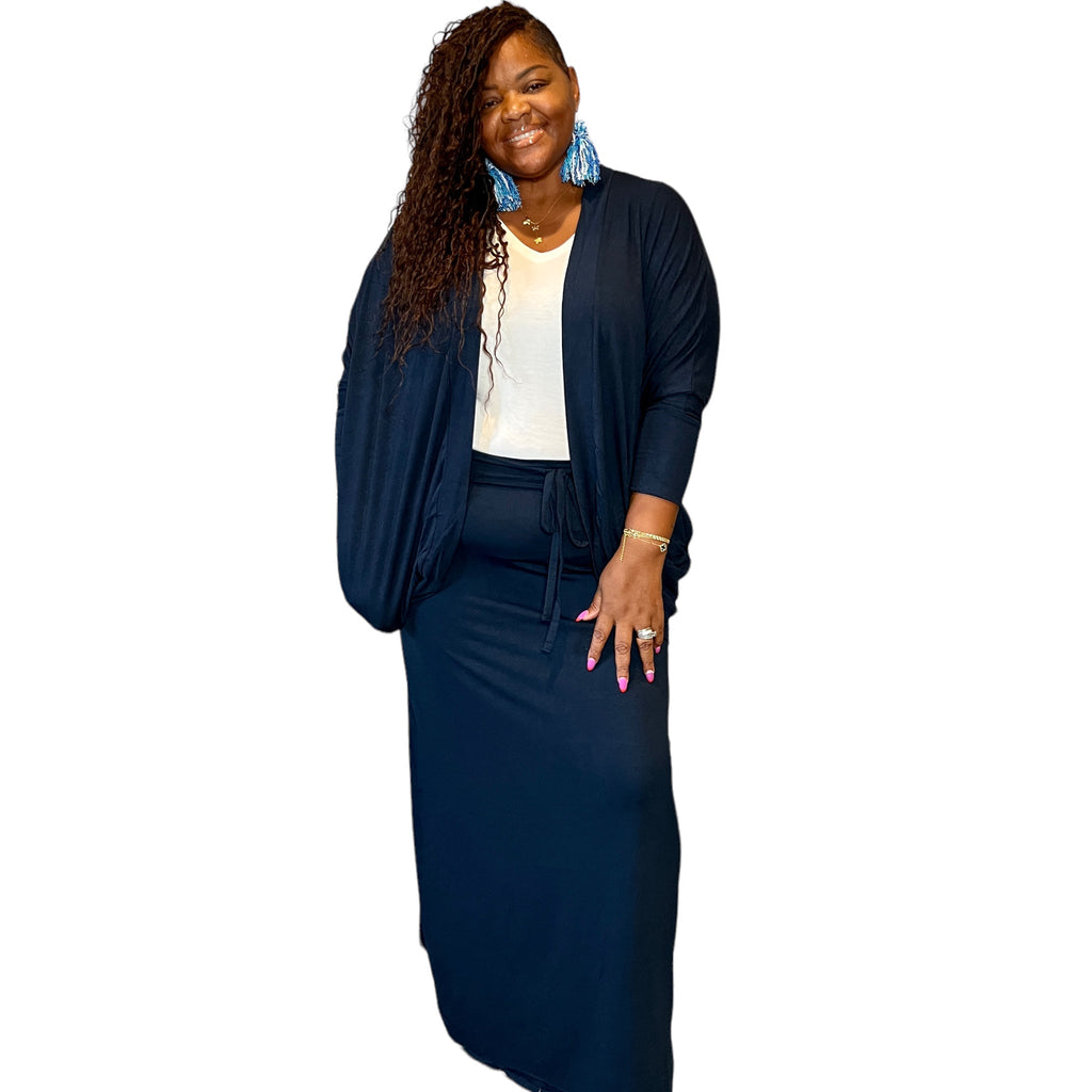 Women's Plus Size Cocoon Cardigan Maxi Skirt Set