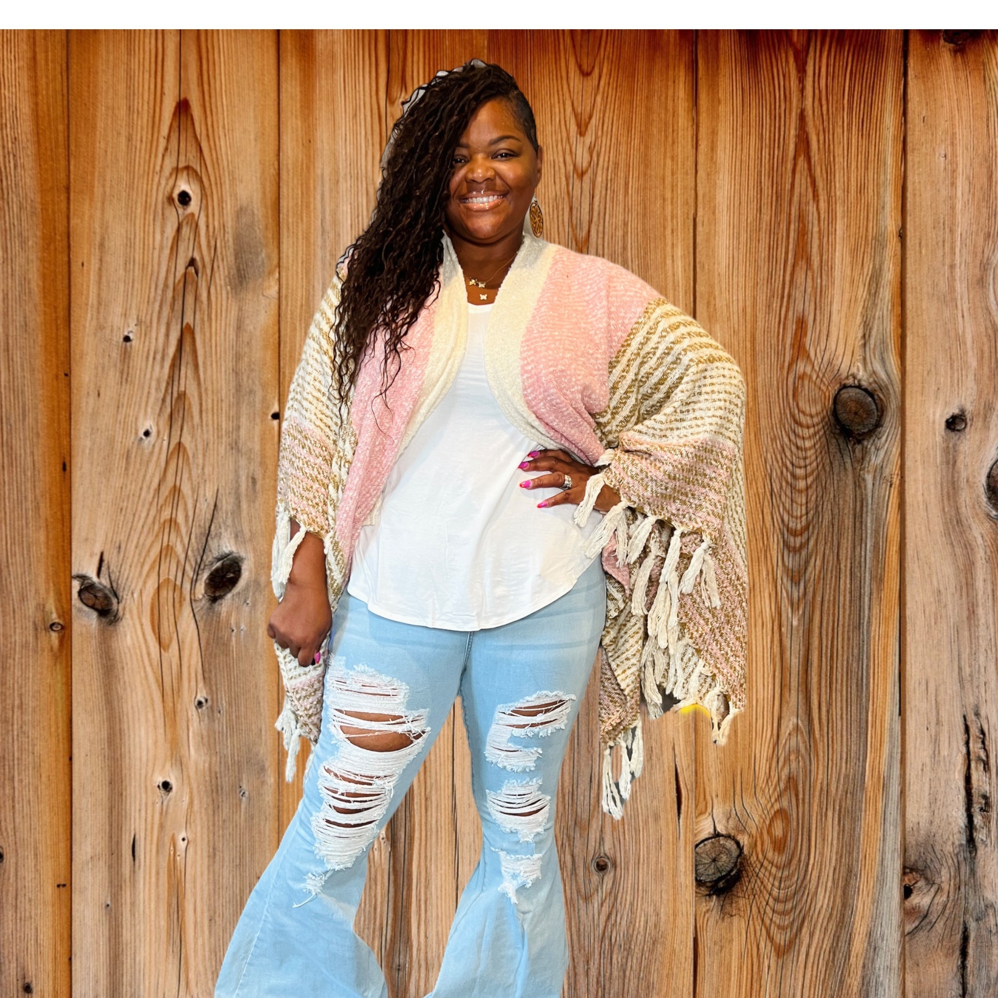 Women’s One Size Pink And Beige Poncho