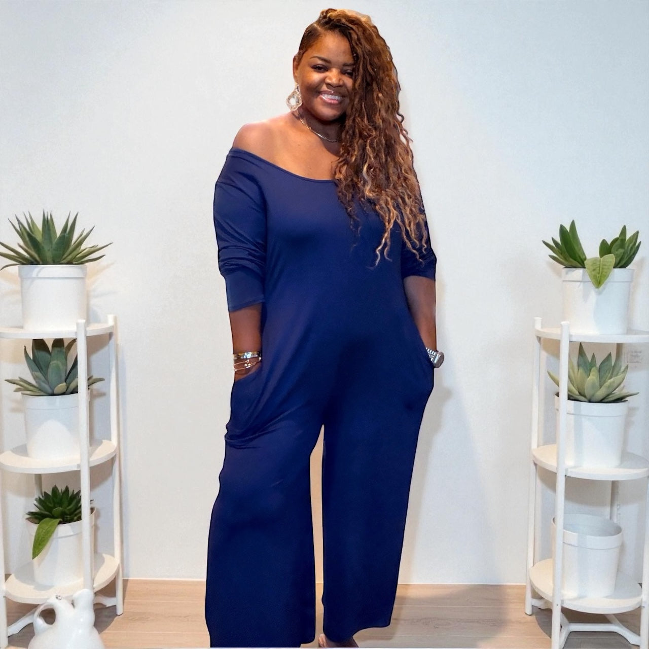 Womens Plus Size Low Shoulder Wideleg Jumpsuit