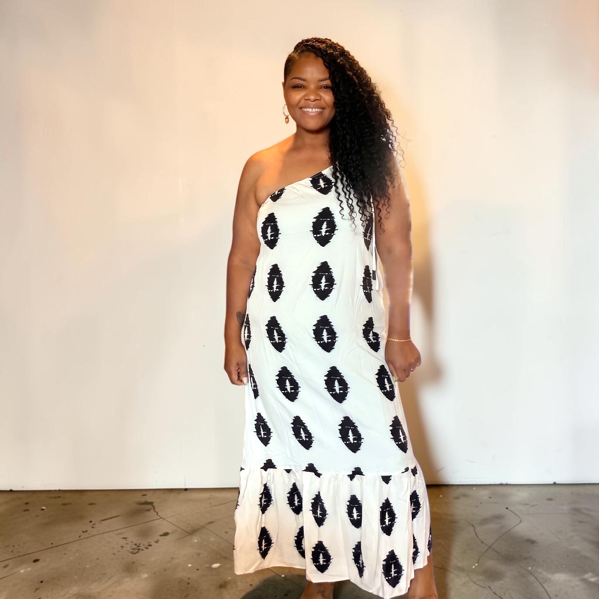 Womens One-Shoulder Cream Cami Maxi Dress