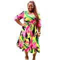 Brushed Print Plus Size Midi Dress