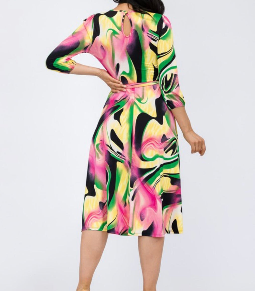 Brushed Print Plus Size Midi Dress