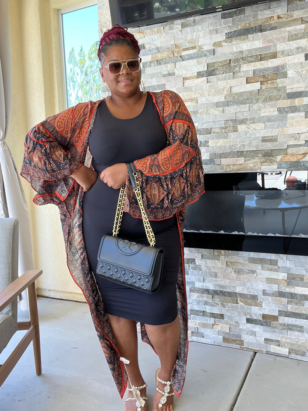 Women’s Paisley Print Side Slit Kimono