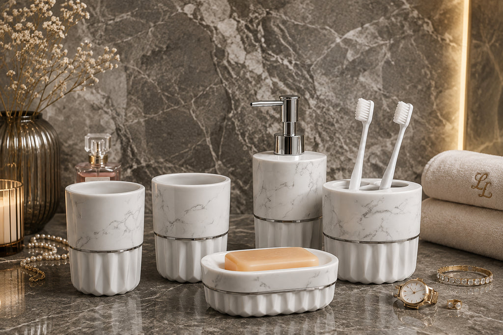 Simple Style Marble Ceramic Bathroom Set