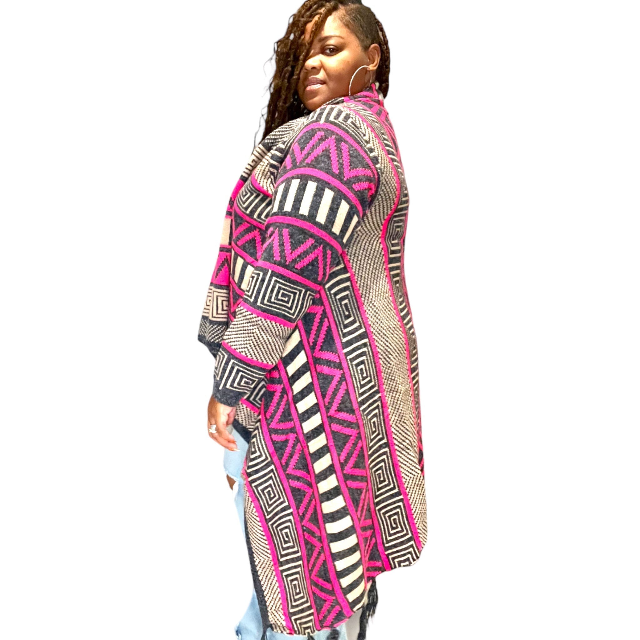 Mattie Plus Size Abstract Maxi Cardigan