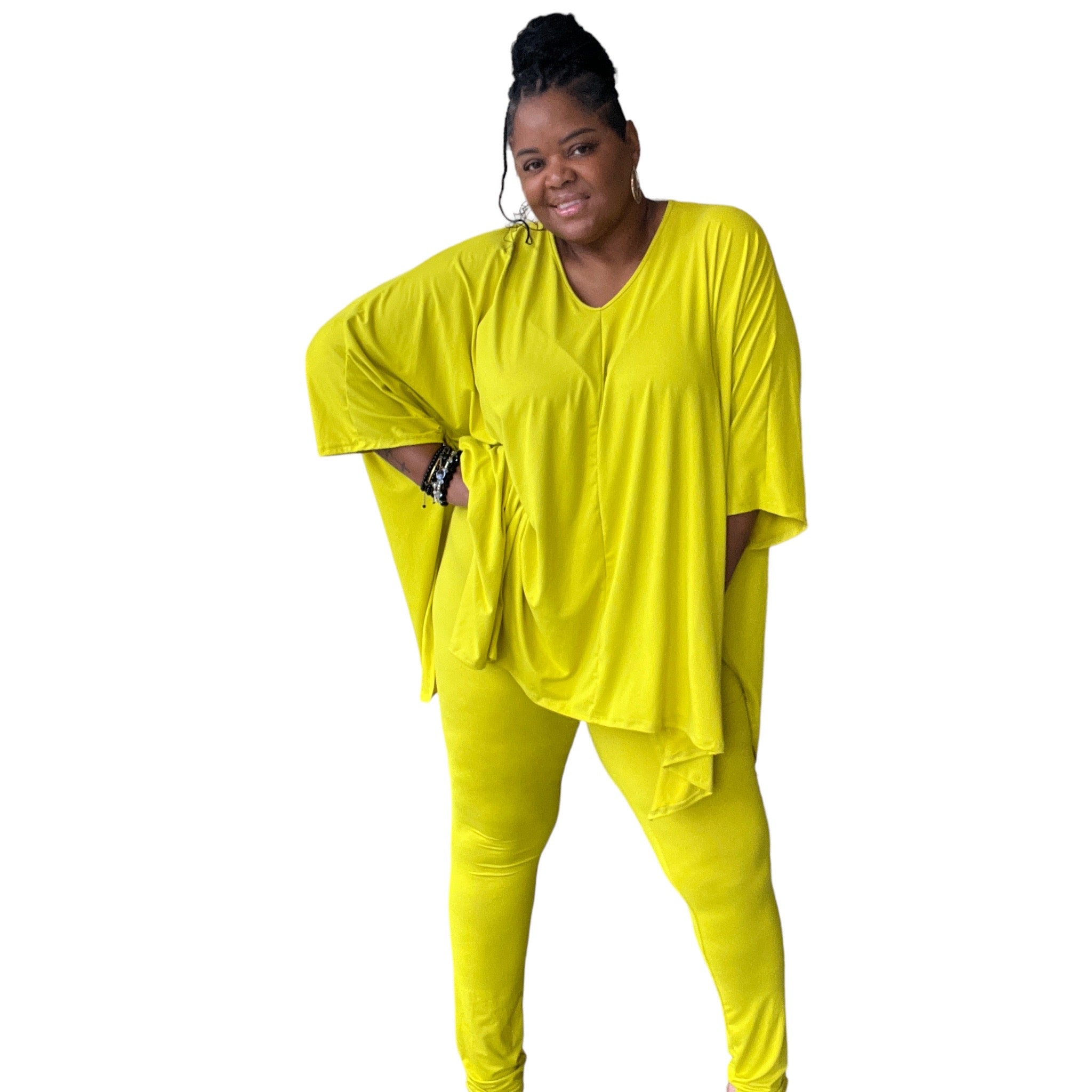 Plus Size Asymmetrical Hem Top and Pants Set
