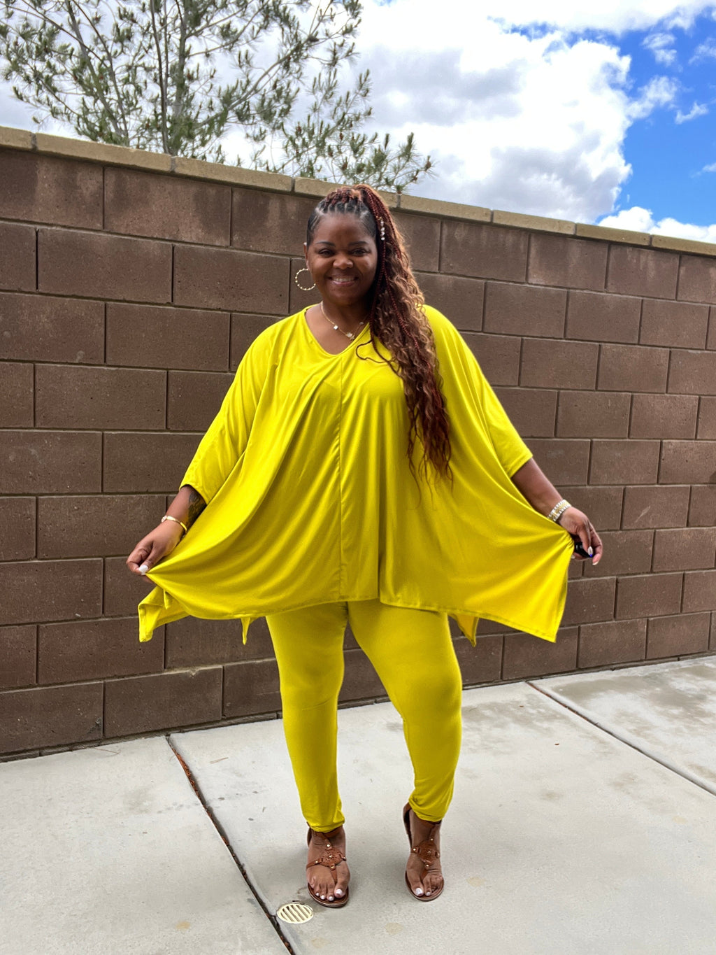 Plus Size Asymmetrical Hem Top and Pants Set