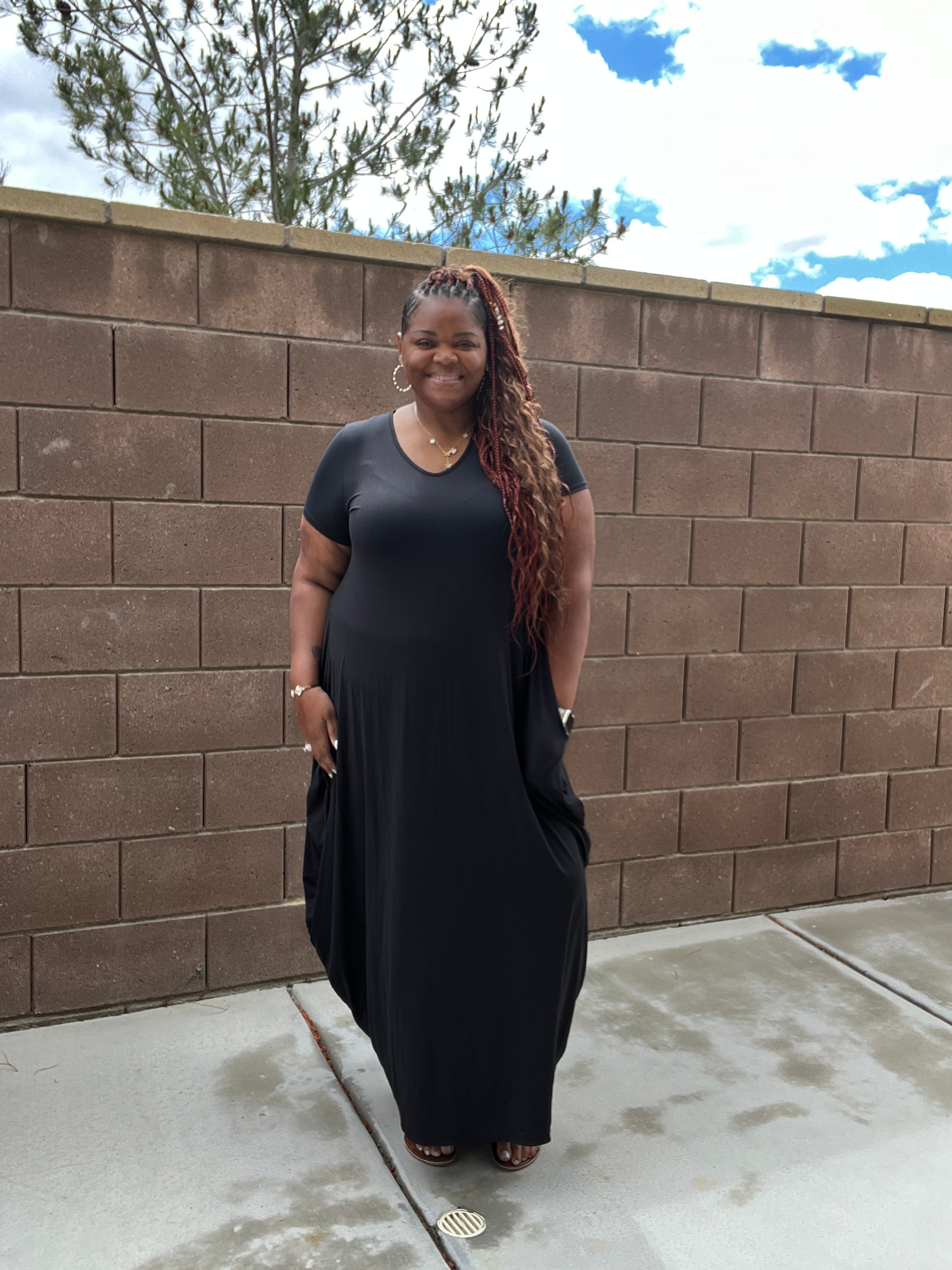Plus Size Black Harem Maxi Dress With Pockets