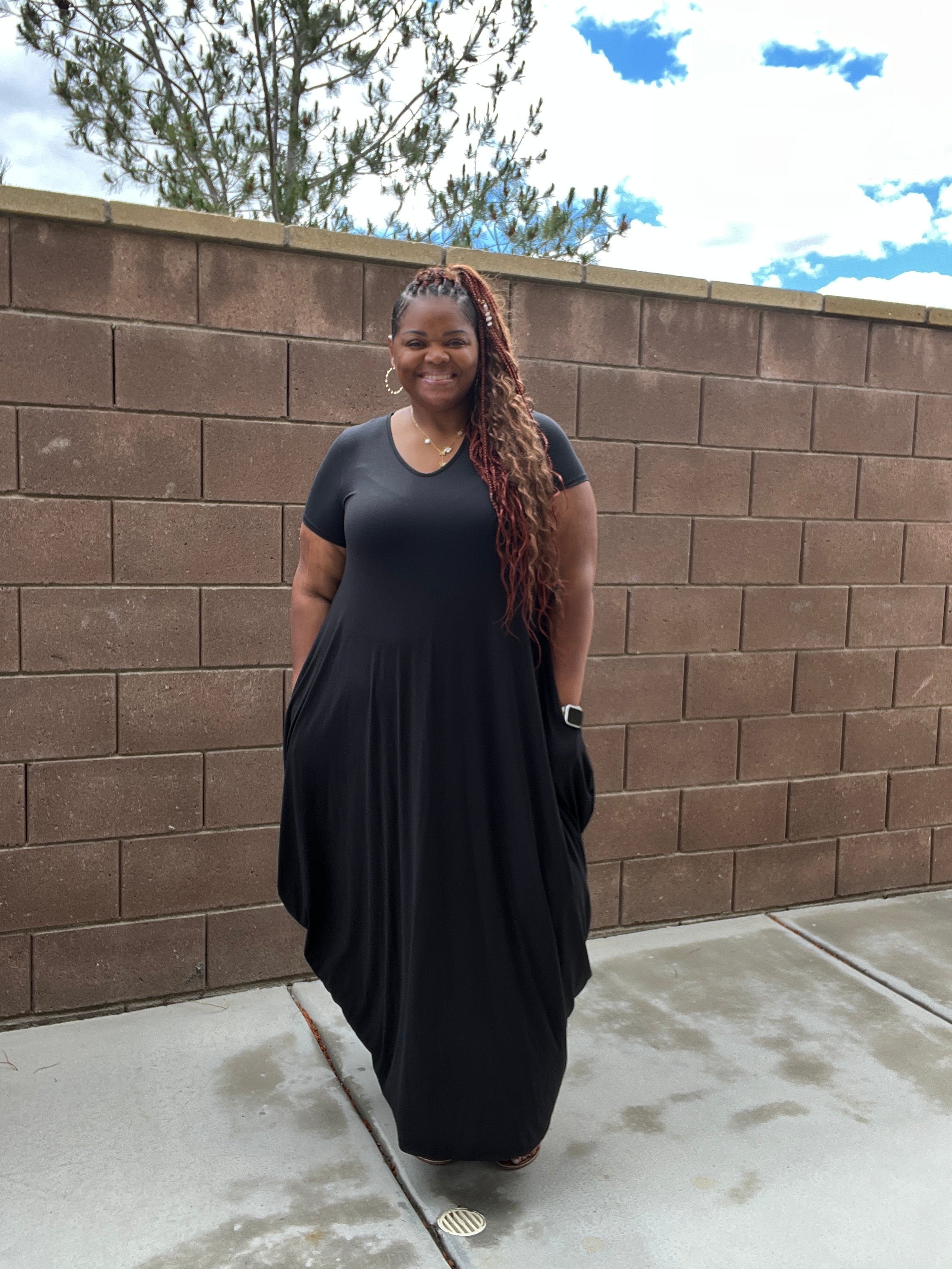Plus Size Black Harem Maxi Dress With Pockets