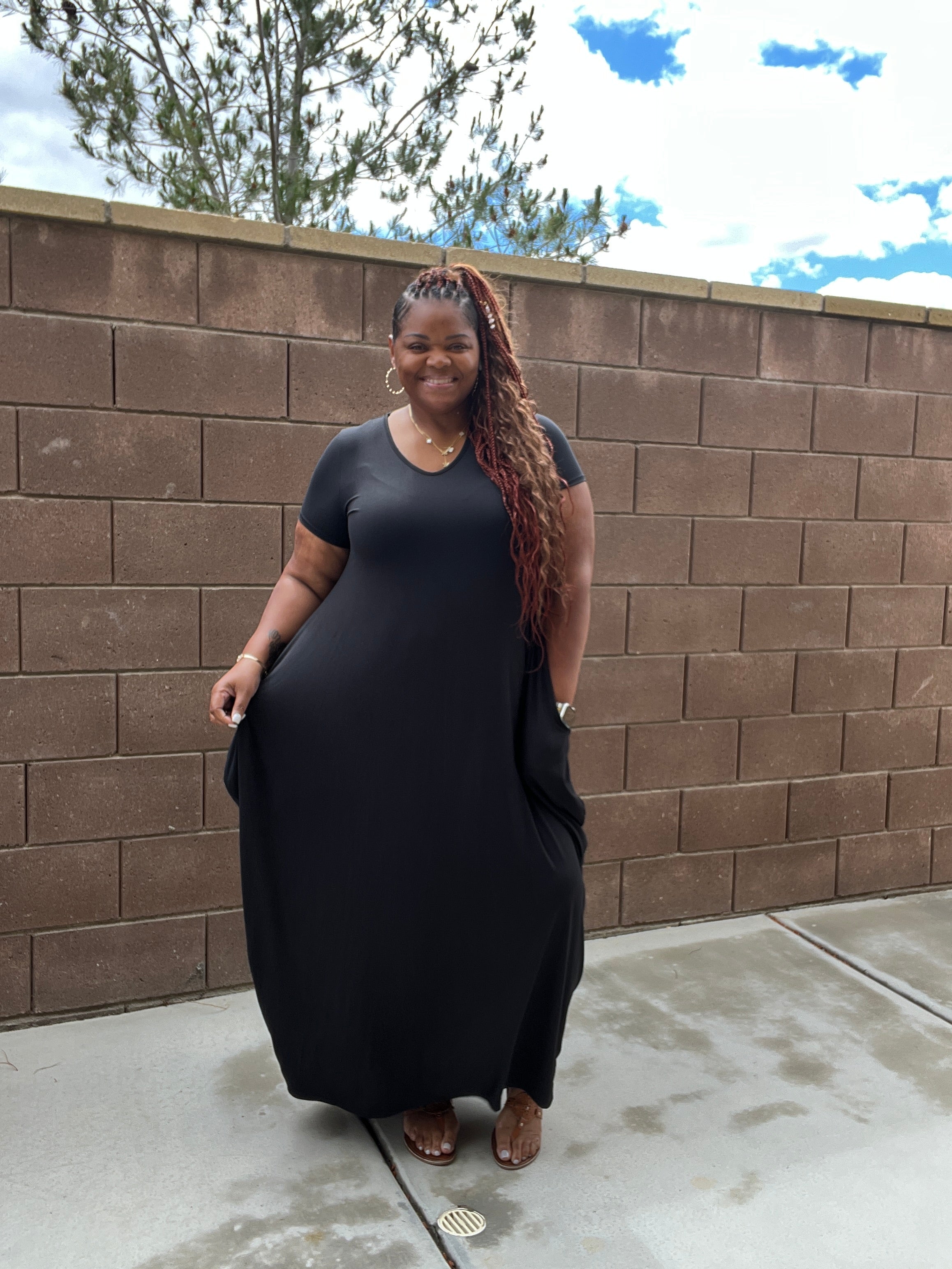 Plus Size Black Harem Maxi Dress With Pockets