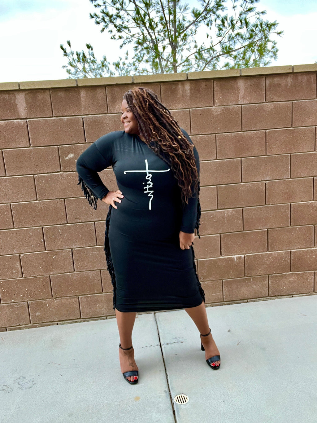 Plus Size Little Black Fringe Dress