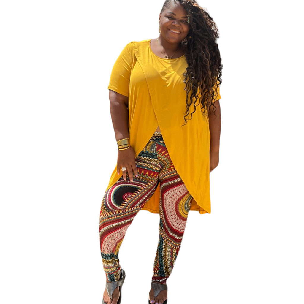 Plus Size Multi Print Pants With Pockets
