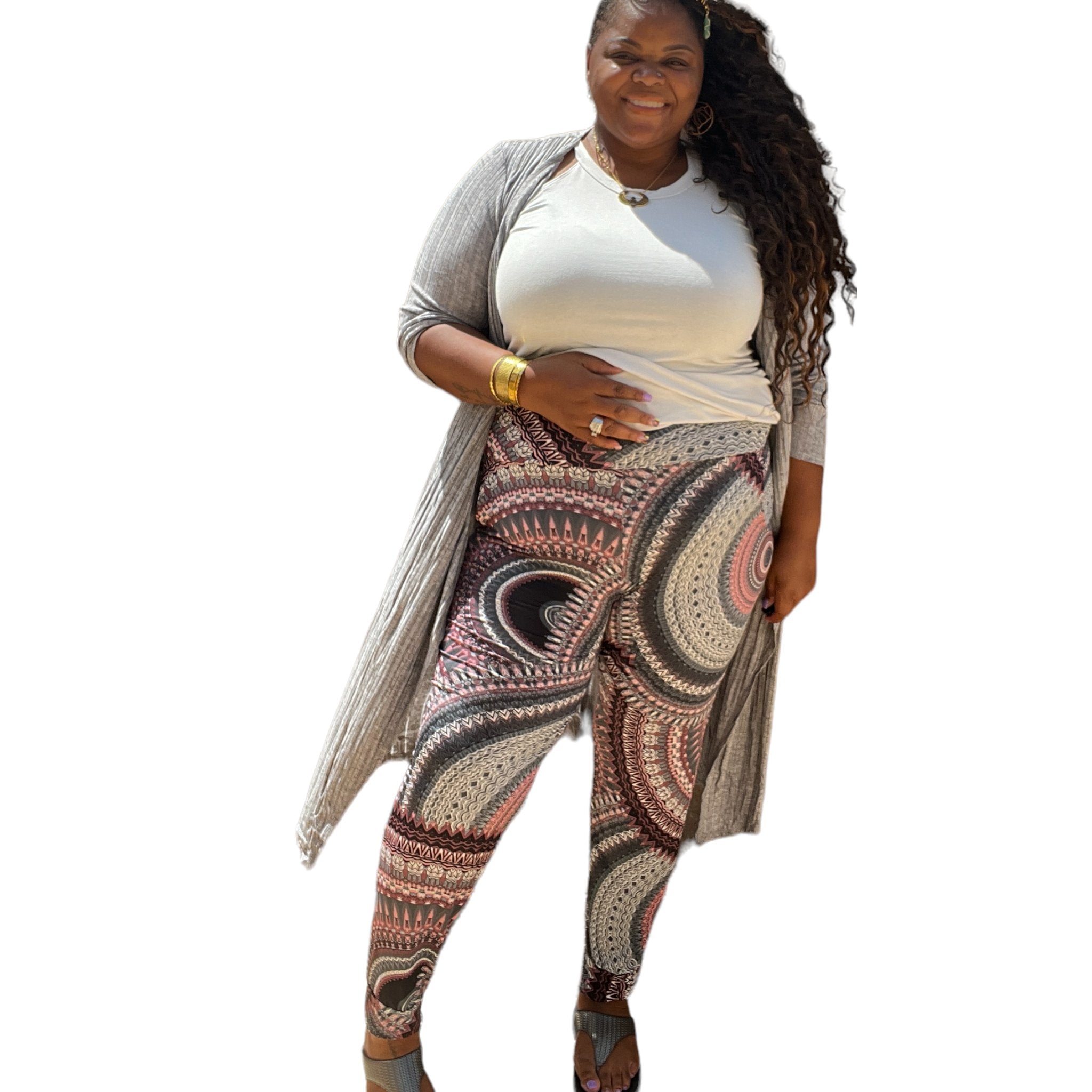 Plus Size Multi Print Pants With Pockets
