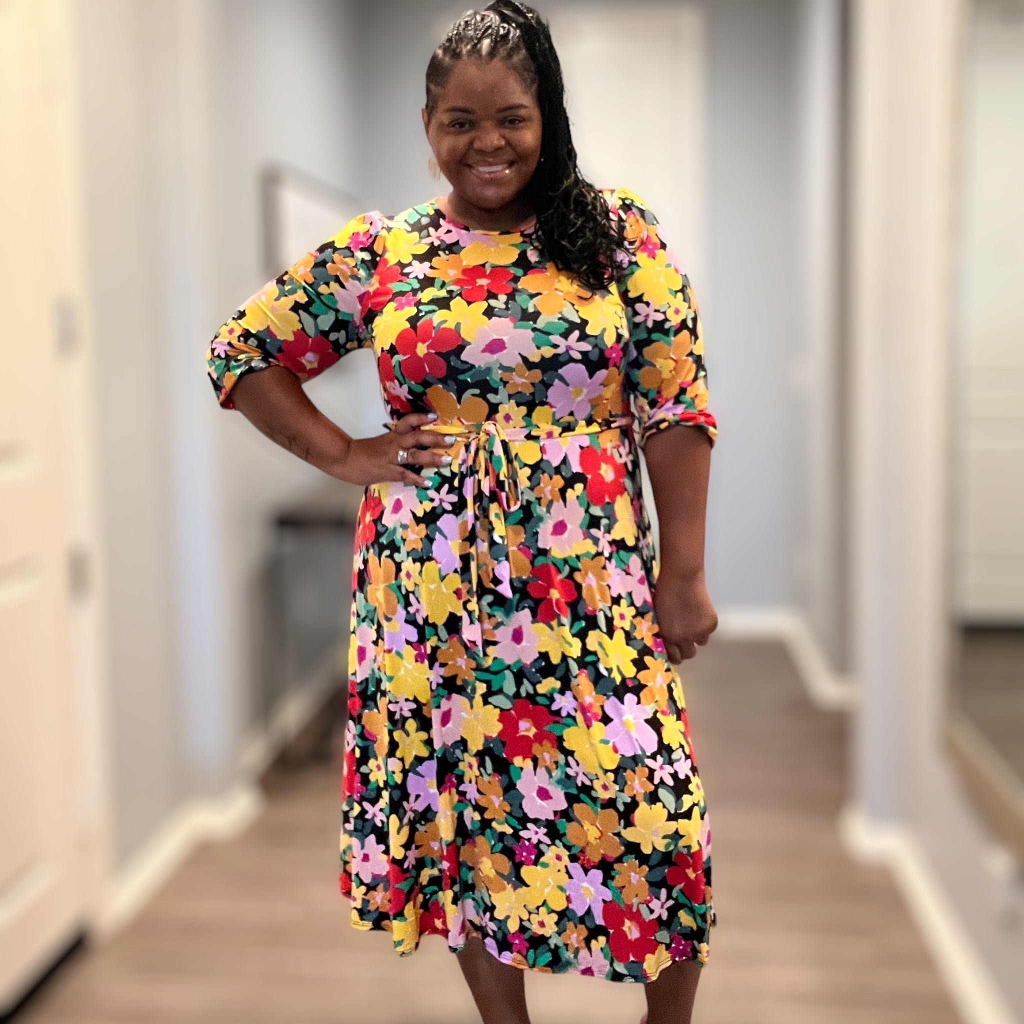 Women Plus Size Floral A Line Dress