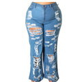Women's Plus Size Distressed Flare Denim Pants